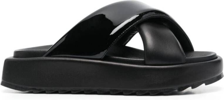 Gia Borghini Zwarte Leren Hoge Hak Sandalen Black Dames