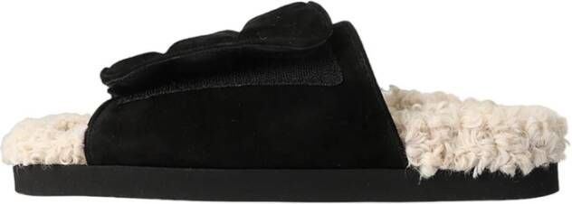 Gia Borghini Suède Shearling Lage Sandalen Black Dames