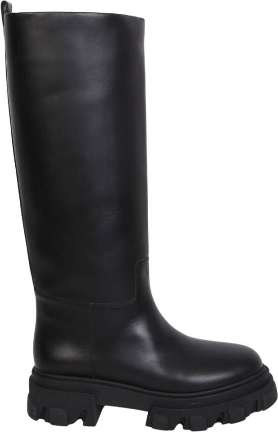 Gia Borghini Zwarte Leren Enkellaarzen Aw22 Black Dames