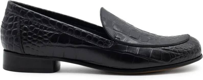 Gia Borghini Zwarte Krokodillenprint Money Moccasin Schoenen