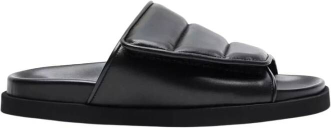 Gia Borghini Zwarte leren sandalen met klittenbandsluiting