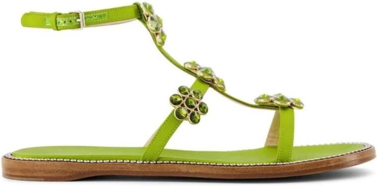 Giambattista Valli Apple Green Rhinestone Flat Sandals Green Dames