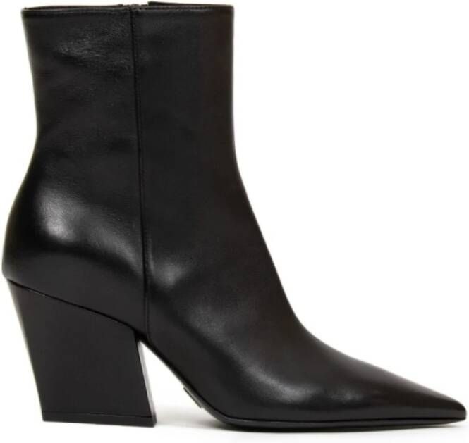 Giampaolo Viozzi Zwarte leren enkellaars Asymmetrische hak Black Dames