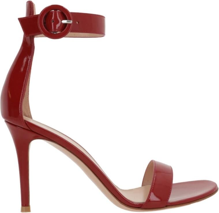Gianvito Rossi Donkerrode Lakleren Enkelband Stiletto Sandalen