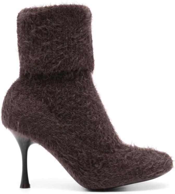 Gianvito Rossi Gebreide Cedar Brown Enkellaarsjes