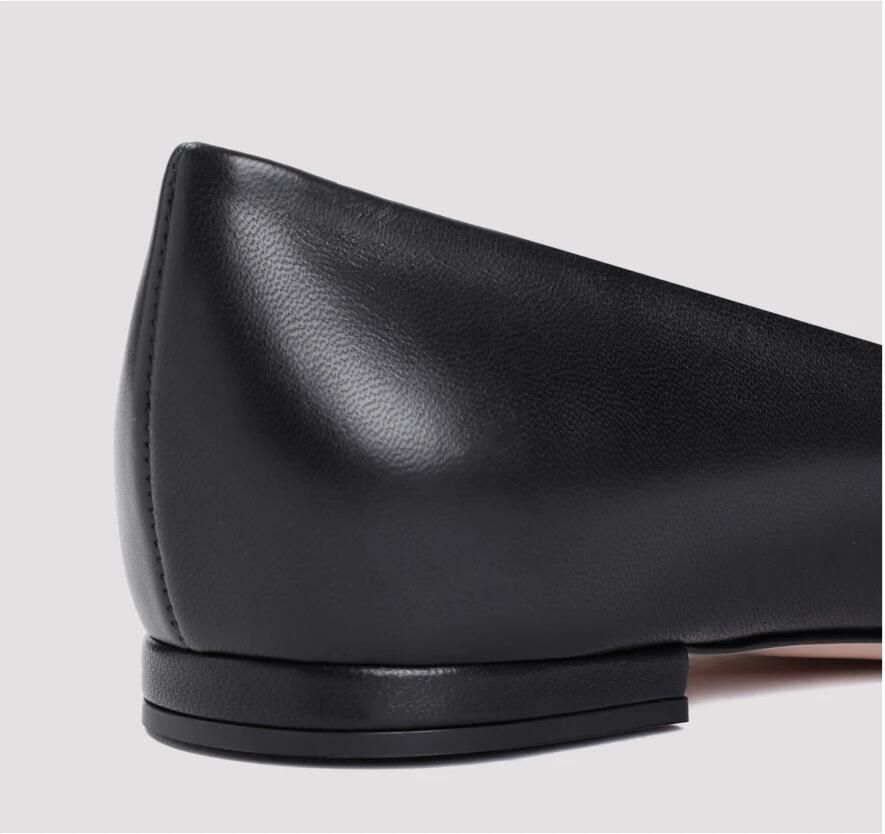Gianvito Rossi Zwarte Leren Ballerina Ronde Neus Instapper - Foto 2