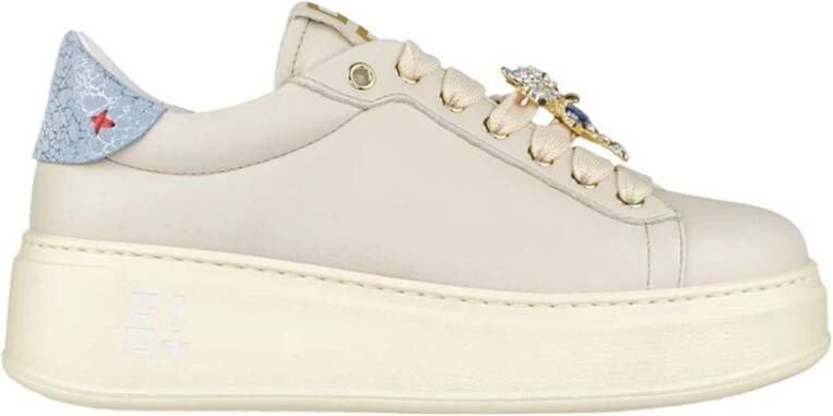 Gio+ Beige Leren Lage Top Glitter Sneakers