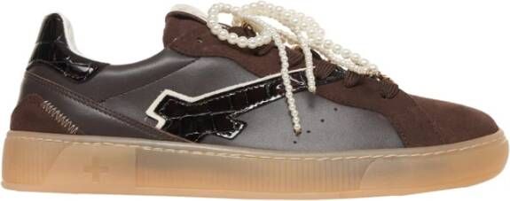 Gio+ Bruine Sneakers met Parelveters