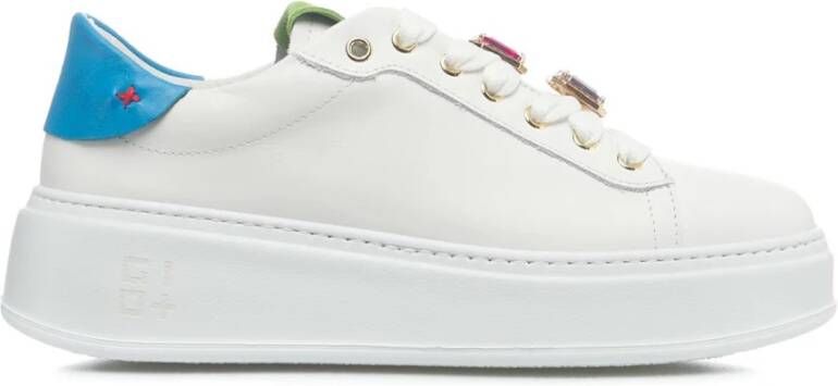 Gio+ Italiaanse Sneakers met Contrasterend Hiel Detail White Dames