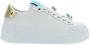 Gio+ Witte leren damessneakers met turquoise en gouden accenten - Thumbnail 1