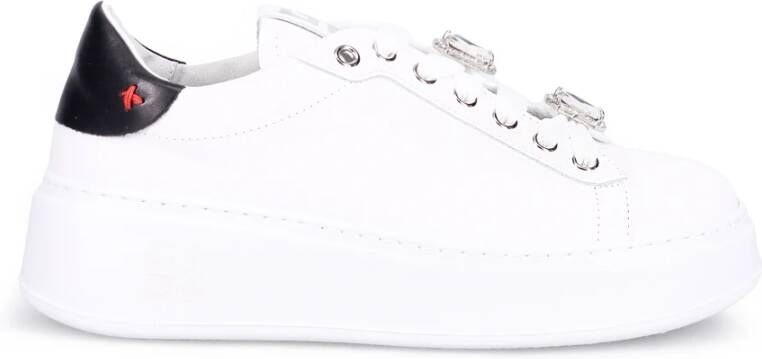 Gio+ Witte Leren Sneakers met Gelamineerd Detail White Dames