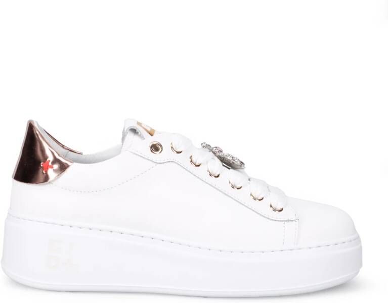 Gio+ Witte leren sneakers met gelamineerd detail White Dames