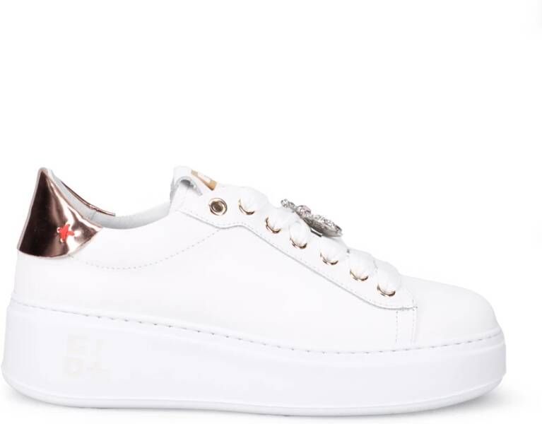 Gio+ Witte leren sneakers met gelamineerd detail Wit Dames