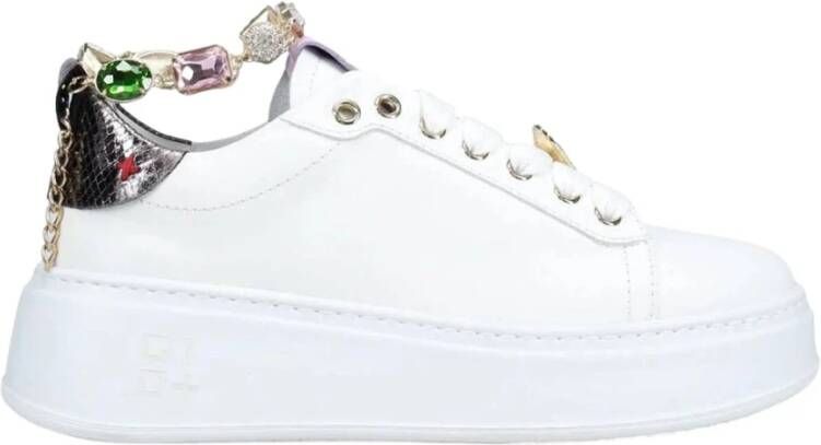 Gio+ Witte leren sneakers met gouden enkelarmband
