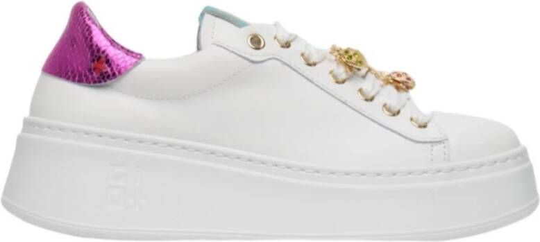 Gio+ Witte leren sneakers met python inzetstuk White Dames