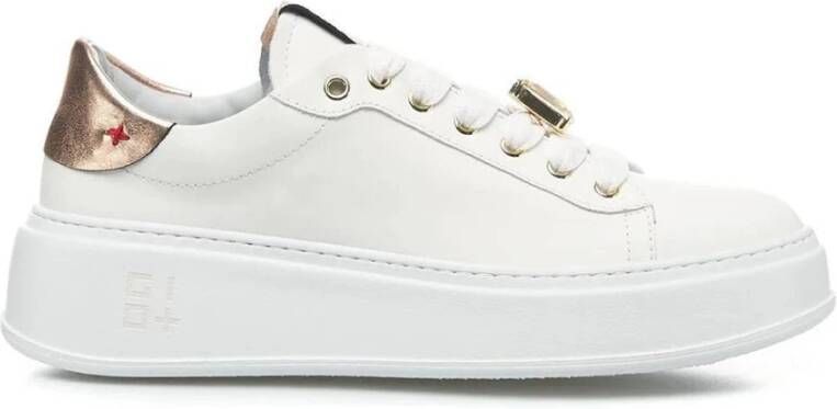 Gio+ Witte leren sneakers met roségouden details