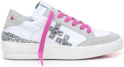 Gio+ Witte leren sneakers met zilveren glitter