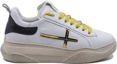Gio+ Witte leren sneakers met zwarte inzet