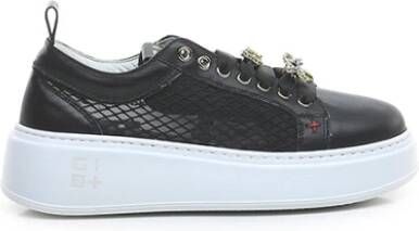 Gio+ Zwarte leren sneakers met platform