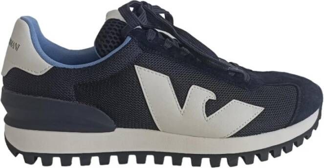 Giorgio Armani Blauwe Casual Textiel Sneakers met Rubberen Zool Blue Heren
