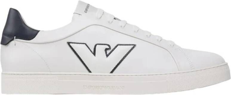 Emporio Armani Italiaanse Leren Sneakers met Ingelegd Adelaarslogo White Heren