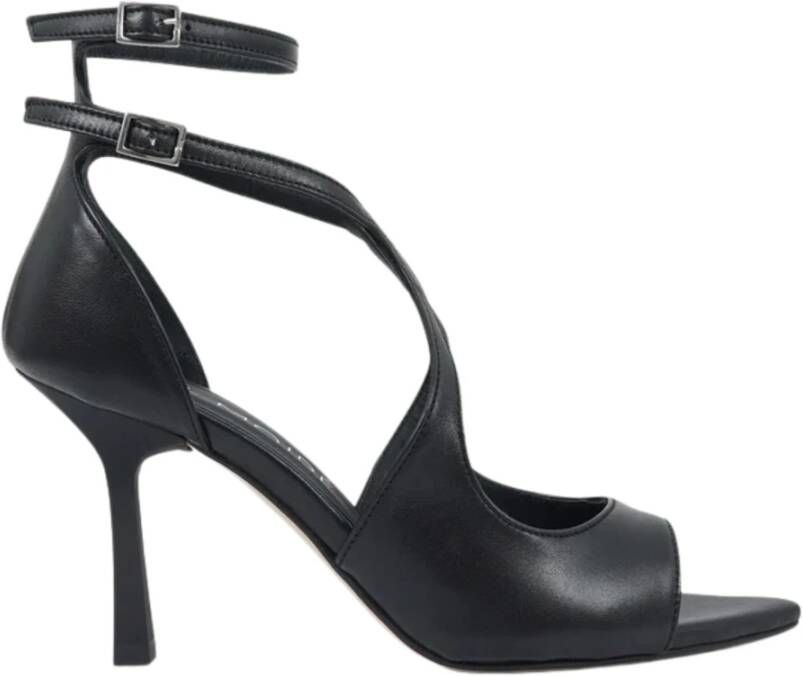Gisel Moire Zwarte leren hoge hak sandalen Black Dames