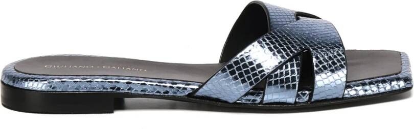 Giuliano Galiano Blauwe Platte Sandalen Vierkante Open Neus