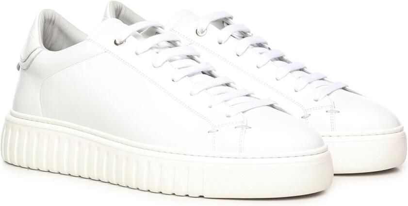 Giuliano Galiano Witte Leren Sneakers Logo Belettering Rubberen Zool