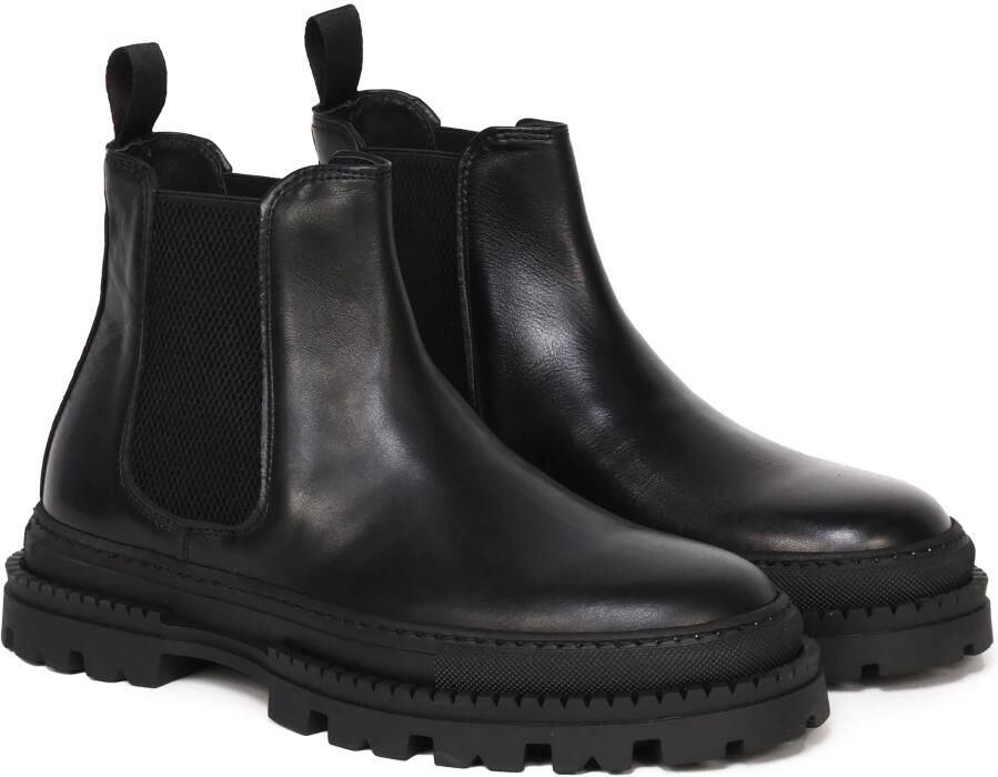 Giuliano Galiano Zwarte Leren Enkellaarzen Elastische Sluiting