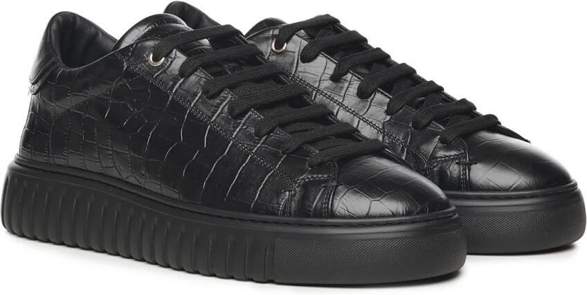 Giuliano Galiano Zwarte Leren Sneakers Veters Rubberen Zool