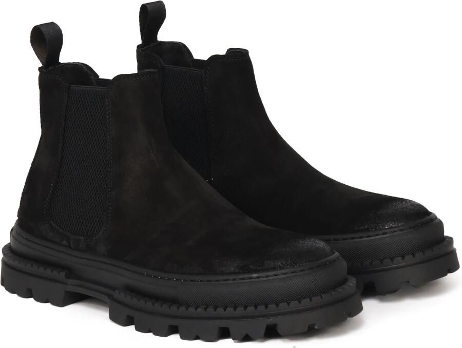 Giuliano Galiano Zwarte Suède Platte Schoenen Elastische Sluiting