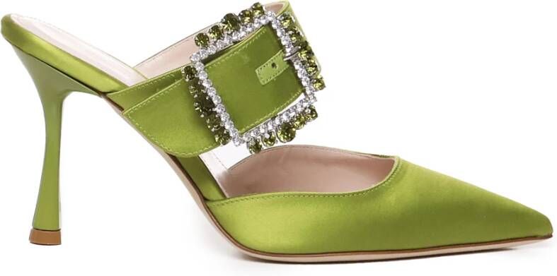 Giuliano Galiano Groene Satijnen Puntige Sandalen met Decoratieve Gesp Green Dames