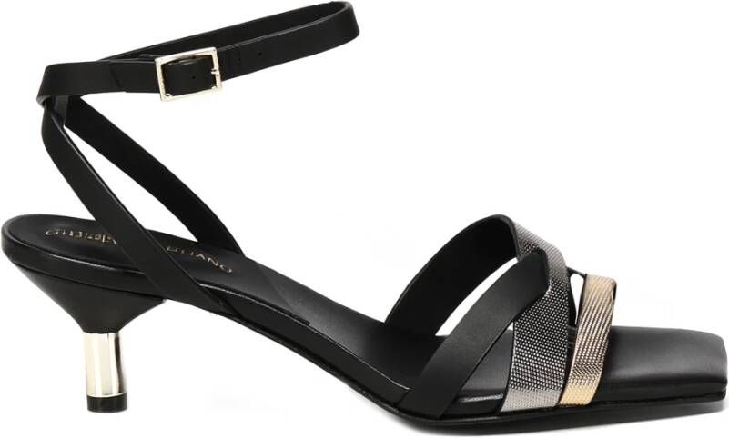 Giuliano Galiano Zwarte leren open teen sandalen