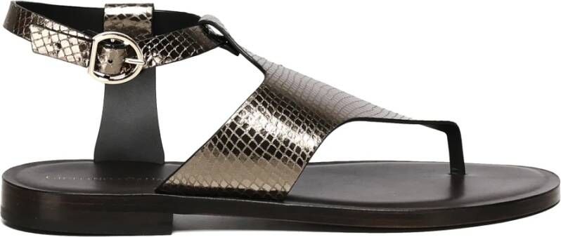 Giuliano Galiano Zwarte Leren Platte Sandalen