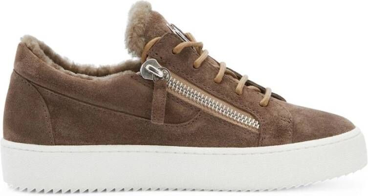 giuseppe zanotti Elegante Bruine Gesloten Platte Sneakers Brown Dames