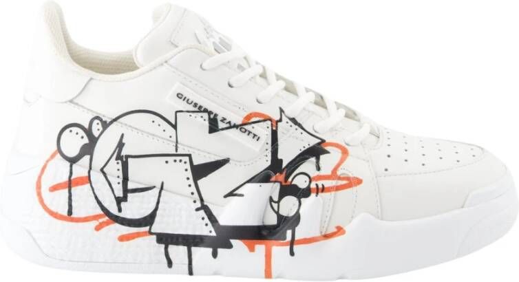 giuseppe zanotti Graffiti Print Veterschoenen van Leer White Dames