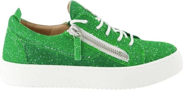 giuseppe zanotti Groene Glitter Leren High-Top Sneakers Green Dames