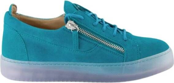 Giuseppe zanotti Suede Lace-Up Zipper Basket Sneakers Blue Heren