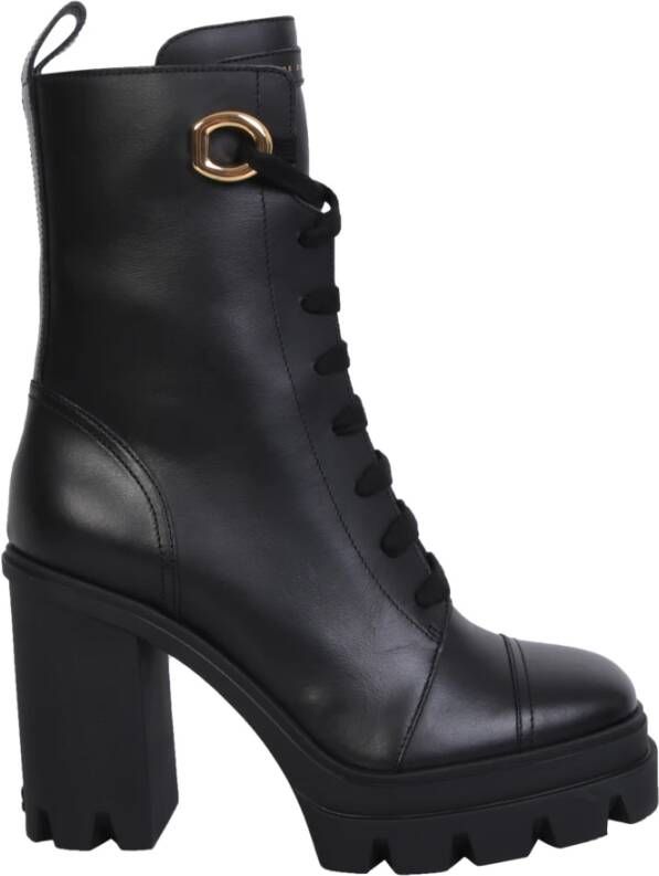 Giuseppe Zanotti Zwarte Enkellaarsjes Vierkante Neus Vetersluiting