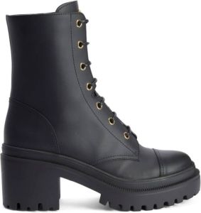 Giuseppe zanotti Zwarte Leren Lace-Up Biker Stiletto Zwart Dames