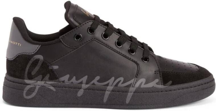 Giuseppe zanotti Zwarte Leren Sneakers met Geperforeerd Detail Black Heren