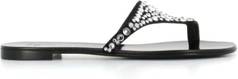 Giuseppe zanotti Zwarte platte sandalen met zilveren strass Black Dames