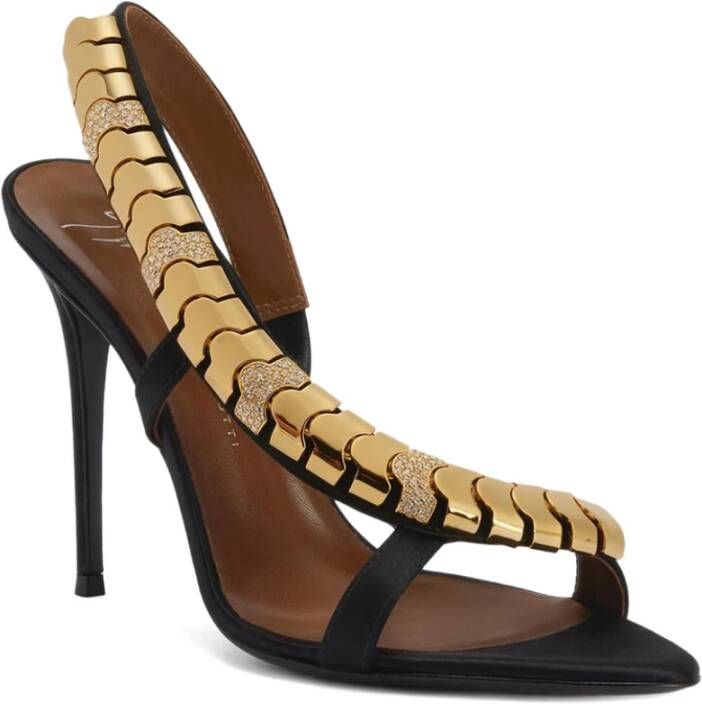 Giuseppe Zanotti Zwarte Satijnen Ketting Sandalen