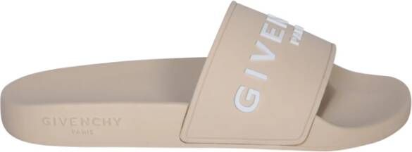 Givenchy Beige Slide Sandalen met Handtekening Print Beige Dames