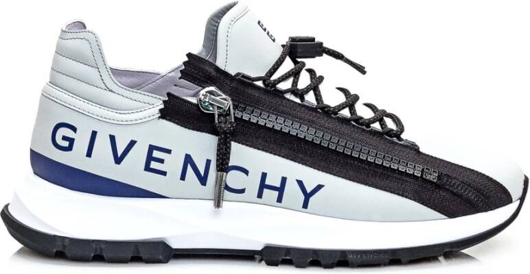 Givenchy Grijze Leren Rits Sneakers Gray Heren
