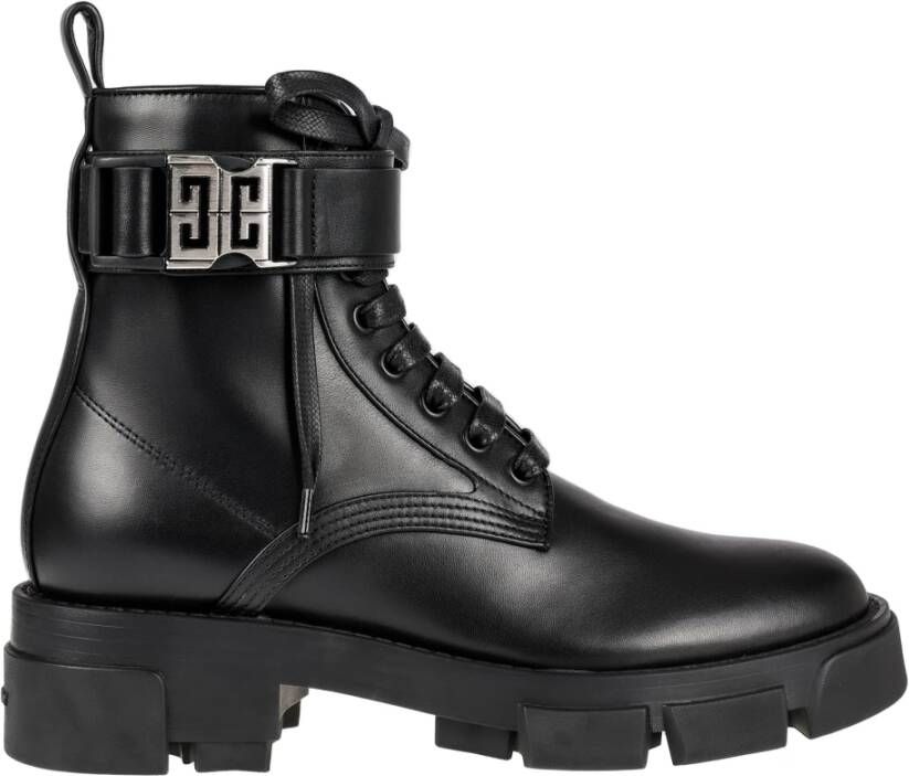 Givenchy Zwarte Leren Enkellaarzen met Metalen Gesp Black Dames