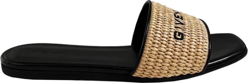 Givenchy Platte Sandalen in Zwart Beige met Raffia-Bast en Leer Black Dames