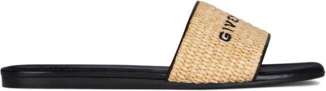 Givenchy Zwarte Geweven-Raffia Platte Muiltjes Black Dames