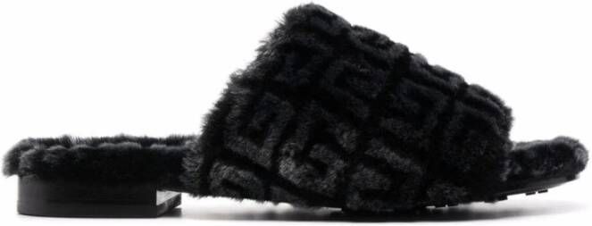 Givenchy Zwarte Shearling Slides met 4G Motief Black Dames