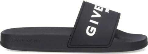 Givenchy Zwarte Slide Sandalen met Contrasterende Handtekening Zwart Dames